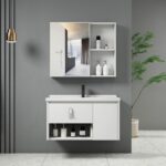 IDEA-2 Set Έπιπλο Μπάνιου Άσπρο, Καθρέπτης + Πάγκος με Νιπτήρα και Μπαταρία Up:55x11x60cm Down:60x47x45cm - Image 2