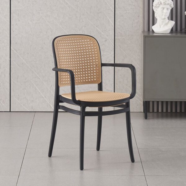 FLORENCE Πολυθρόνα PP Μαύρο, PP Rattan Μπεζ, Στοιβαζόμενη 54x54x84cm - Image 9