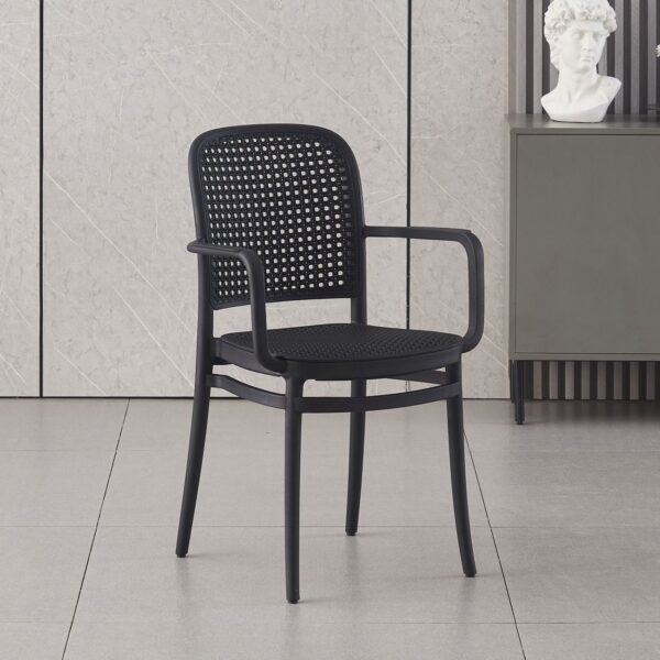 FLORENCE Πολυθρόνα PP Μαύρο, PP Rattan Μαύρο, Στοιβαζόμενη 54x54x84cm - Image 9