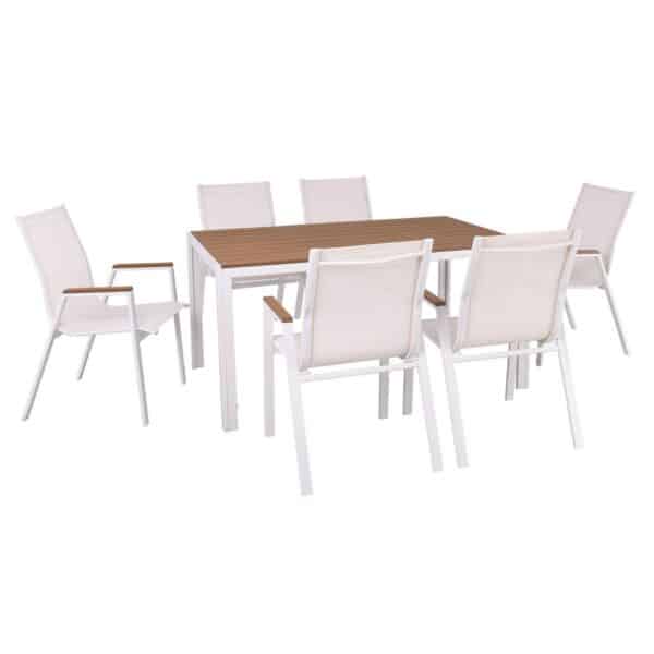 VIRNA Set Τραπεζαρία: Τραπέζι + 6 Πολυθρόνες, Μέταλλο Βαφή Άσπρο, Polywood Φυσικό Table:150x90x73 Chair:56x63x90 - Image 9