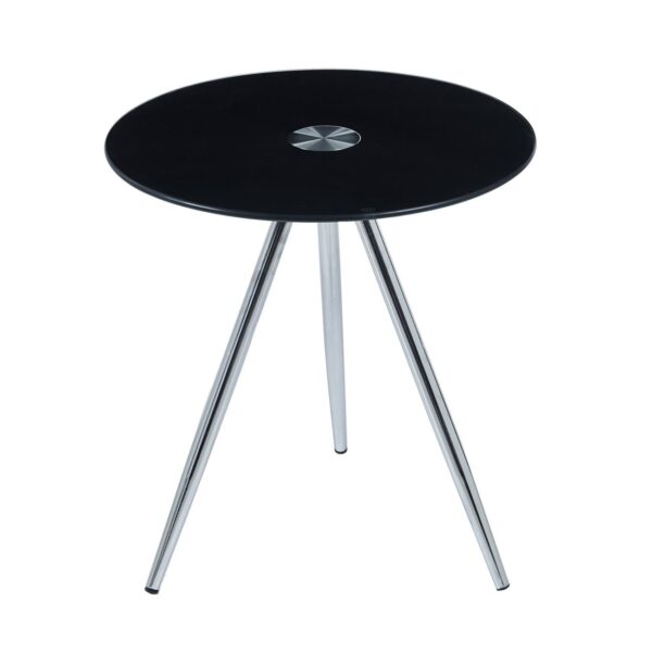 MABEL Τραπεζάκι Βοηθητικό Μέταλλο Χρώμιο - Γυαλί Μαύρο Tempered 8mm Φ50 H.51cm - Image 6