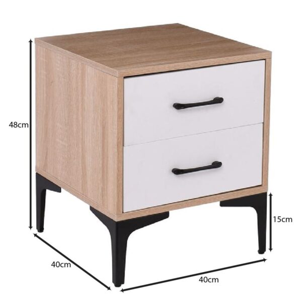 MERRANO Κομοδίνο με 2 Συρτάρια Απόχρωση Sonoma-Άσπρο 40x40x48cm - Image 9