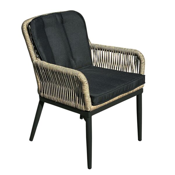 ALLEY Πολυθρόνα Τραπεζαρίας Κήπου ALU Ανθρακί, Rope Φυσικό 6mm, Μαξιλάρια Ανθρακί 62x64x85cm - Image 8