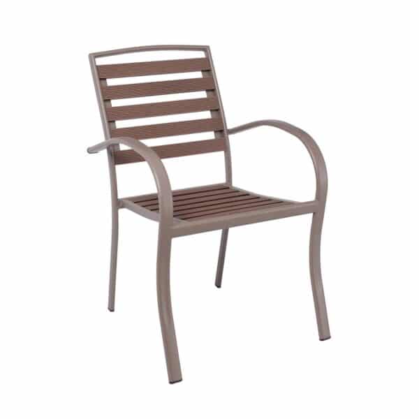 SERRANO Set Κήπου: Τραπέζι + 4 Πολυθρόνες, Μέταλλο Βαφή Sand Beige, Polywood Καρυδί Table:80x80x74 Chair:56x64x88 - Image 11