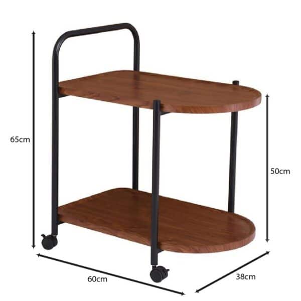 TROLLEY - Βοηθητικό Τραπεζάκι Μέταλλο Βαφή Μαύρο, MDF with PVC Απόχρωση Καρυδί 60x38x65cm - Image 10