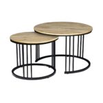 BOZZO Set-2 Τραπεζάκια Σαλονιού-Καθιστικού, Μέταλλο Μαύρο, Απόχρωση Sonoma Φ.50 H.41cm + Φ.70 H.46cm - Image 6