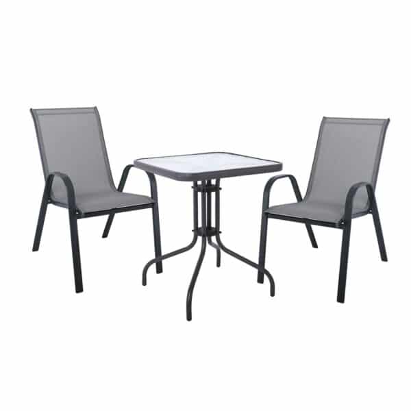RIO Set Κήπου - Βεράντας: Τραπέζι + 2 Πολυθρόνες Μέταλλο Βαφή Ανθρακί, Textilene Γκρι Table:60x60x70 Chair:55x74x91 - Image 6