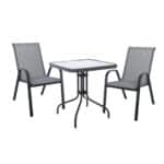 RIO Set Κήπου - Βεράντας: Τραπέζι + 2 Πολυθρόνες Μέταλλο Βαφή Ανθρακί, Textilene Γκρι Table:70x70x70 Chair:55x74x91 - Image 6