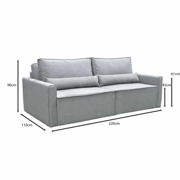 LIDRA Καναπές – Κρεβάτι 3Θέσιος, Ύφασμα Γκρι Sofa:220x110x90 Bed:137x196cm - Image 21