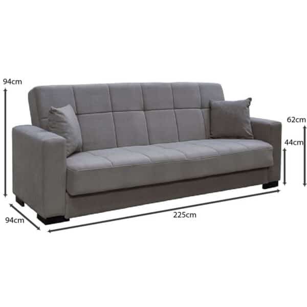CARSON Καναπές – Κρεβάτι με Αποθηκευτικό Χώρο, 3Θέσιος Ύφασμα Γκρι Sofa:225x94x94cm Bed:120x190cm - Image 21