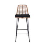 SALSA Σκαμπό BAR-Pro με Πλάτη, Μέταλλο Βαφή Μαύρο - Wicker Φυσικό, με Μαξιλάρι Μαύρο 45x55x75/113cm - Image 15