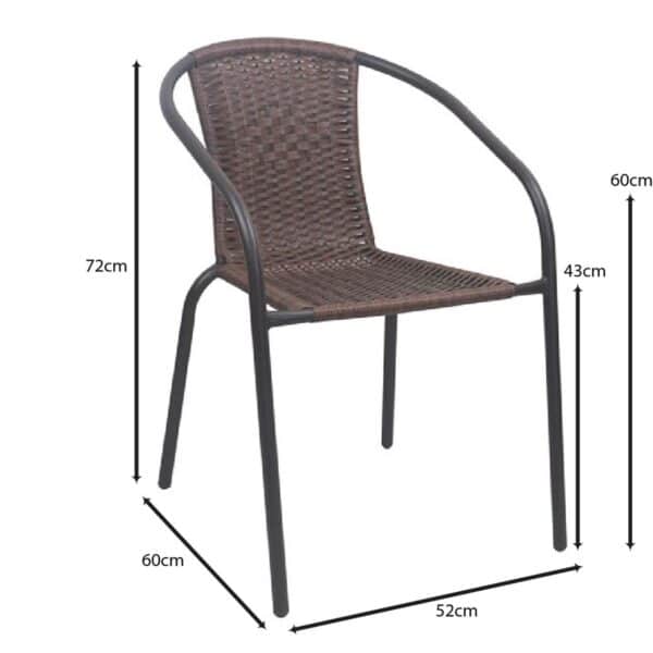 BALENO-W Πολυθρόνα Στοιβαζόμενη, Μέταλλο Βαφή Καφέ, Wicker Brown 52x60x72cm - Image 9