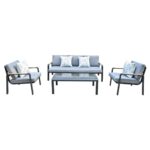 LATINO Set Σαλόνι Κήπου 4τεμ, Αλουμίνιο Μαύρο, Μαξιλάρια Γκρι, Γυαλί Μαύρο 2 Πολυθρ+1 Καναπ+1 Τραπεζάκι - Image 8