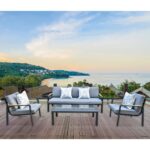 LATINO Set Σαλόνι Κήπου 4τεμ, Αλουμίνιο Μαύρο, Μαξιλάρια Γκρι, Γυαλί Μαύρο 2 Πολυθρ+1 Καναπ+1 Τραπεζάκι - Image 9