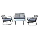 ROCCO Set Σαλόνι Κήπου 4τεμ, Μέταλλο Μαύρο,RopeWicker Γκρι, Μαξιλ.Σκούρο Γκρι, Γυαλί Μαύρο 2 Πολυθρ+1 Καναπ+1 Τραπεζάκι - Image 8