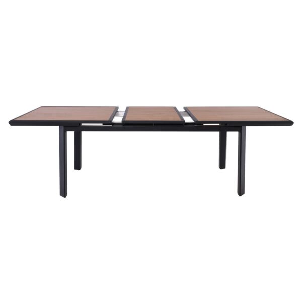 NAPOLI Τραπέζι Dining Κήπου- Βεράντας, Αλουμίνιο Βαφή Μαύρο Επιφάνεια Alu απόχρωσης Ξύλου 186+60x95cm H.77cm - Image 13