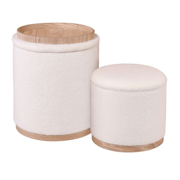 MATIC Set-2 Σκαμπό-Τραπεζάκι με Αποθηκευτικό Χώρο, Teddy Ύφασμα Εκρού Φ38cm H.45cm + Φ34cm H.32cm - Image 11