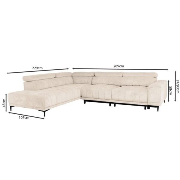 MASSIMO Καναπές Δεξιά Γωνία Ηλεκτρικά Συρόμενα Καθίσματα, Ύφασμα Water Repellent Μπεζ 289x229x107cm H.74/90cm - Image 22