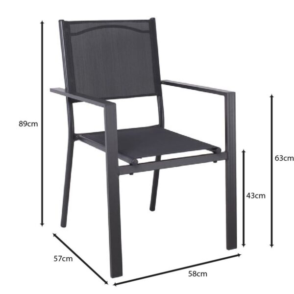 AMIRAL Πολυθρόνα Dining Στοιβαζόμενη, Αλουμίνιο Ανθρακί - Textilene Γκρι 58x57x89cm - Image 9