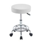 GLORY Σκαμπό με υποπόδιο, Βάση Χρώμιο, PU Άσπρο, Περιστρεφόμενο, Τροχήλατο Φ35 H.47/61cm - Image 6