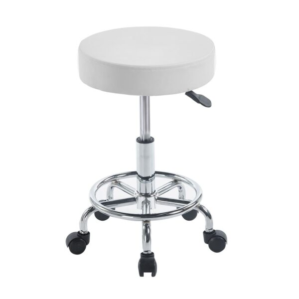 GLORY Σκαμπό με υποπόδιο, Βάση Χρώμιο, PU Άσπρο, Περιστρεφόμενο, Τροχήλατο Φ35 H.47/61cm - Image 6