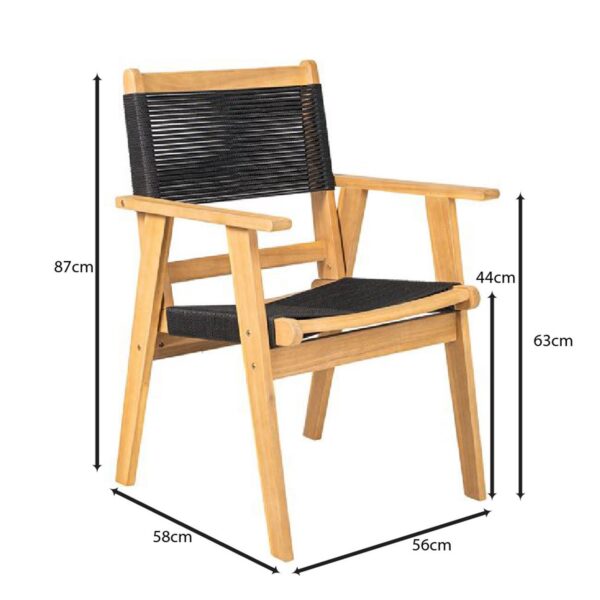COFFEE Dining Πολυθρόνα Βεράντας - Κήπου, Ξύλο Ακακία Φυσικό, Rope Wicker Μαύρο 56x58x87cm - Image 24