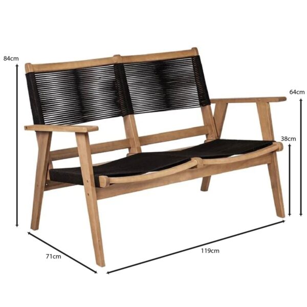 COFFEE Living Καναπές 2θέσιος Καθιστικού Βεράντας-Κήπου, ΑκακίαΦυσικό-Rope Wicker Μαύρο 119x71x84cm - Image 21