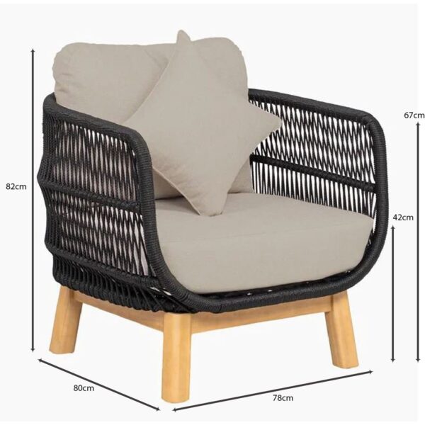 MARK Set Σαλόνι Κήπου 4 τεμαχίων Acacia Φυσικό, Rope Wicker Μαύρο, Μαξιλάρια Μπεζ 2 Πολυθρόνες+Καναπές+Τραπεζάκι - Image 30