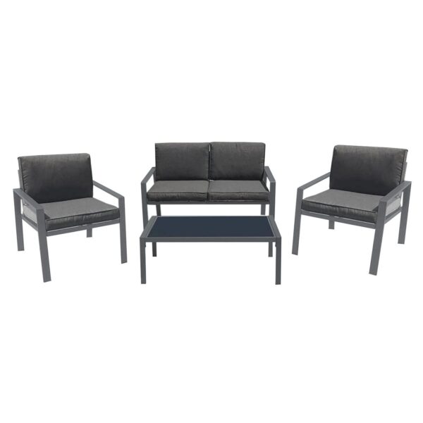 RIVIAN Set Σαλόνι Κήπου 4τεμ, Μέταλλο Βαφή Ανθρακί, Μαξιλάρια Γκρι 90x50x35/120x79x73/65x79x73 cm - Image 8