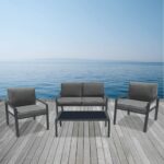 RIVIAN Set Σαλόνι Κήπου 4τεμ, Μέταλλο Βαφή Ανθρακί, Μαξιλάρια Γκρι 90x50x35/120x79x73/65x79x73 cm - Image 9