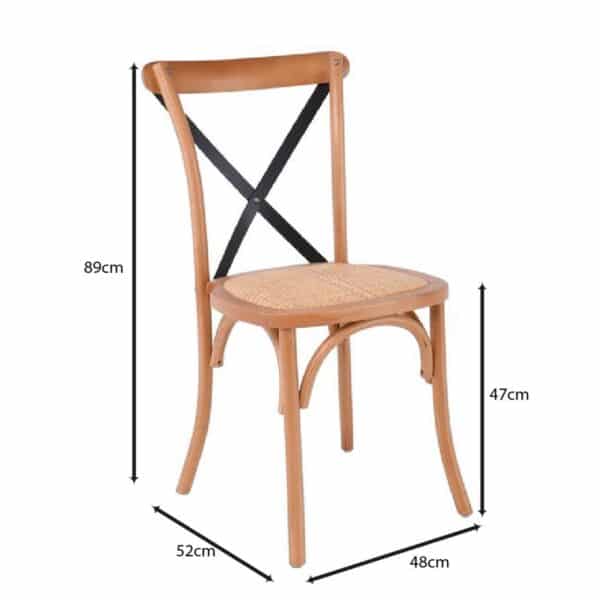 DESTINY Καρέκλα Metal Cross Τραπεζαρίας Οξιά Φυσικό, Κάθισμα Ψάθα, Στοιβαζόμενη 48x52x89cm - Image 12