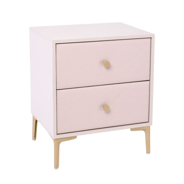 LANA Κομοδίνο με 2 Συρτάρια, Απόχρωση Εκρού, με πρόσοψη Pu Καπιτονέ 50x40x60cm - Image 6