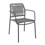 LUIGI Πολυθρόνα Βεράντας-Κήπου Μέταλλο Βαφή Ανθρακί, Rope Wicker Γκρι, Στοιβαζόμενη 52x61x79cm - Image 14