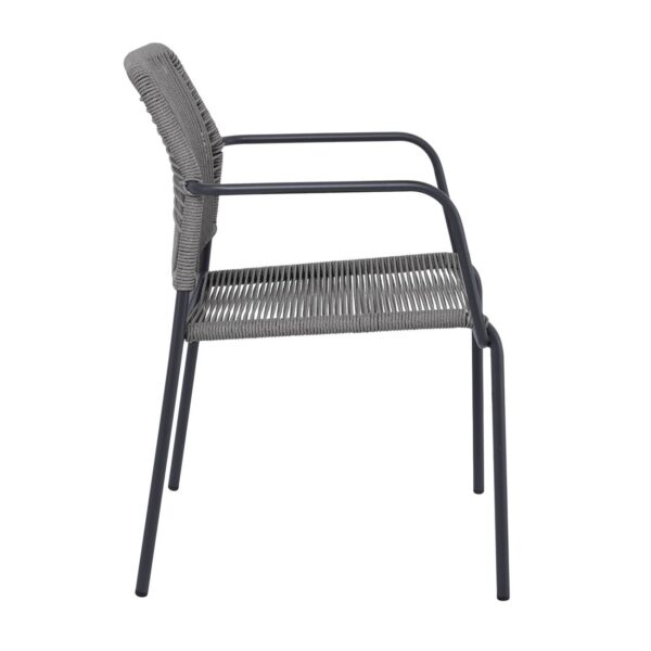 LUIGI Πολυθρόνα Βεράντας-Κήπου Μέταλλο Βαφή Ανθρακί, Rope Wicker Γκρι, Στοιβαζόμενη 52x61x79cm - Image 15
