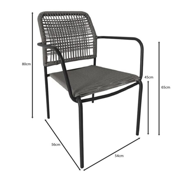 LUIGI Πολυθρόνα Βεράντας-Κήπου Μέταλλο Βαφή Ανθρακί, Rope Wicker Γκρι, Στοιβαζόμενη 52x61x79cm - Image 18