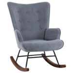 ALMA Rocking Πολυθρόνα Μπερζέρα Καθιστικού, Ύφασμα Velure Γκρι, Βάση Μαύρο-Καρυδί 67x86x92cm - Image 6