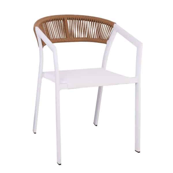 PARMA Πολυθρόνα Βεράντας-Κήπου ALU Άσπρο, Rope Wicker Φυσικό, Textilene Άσπρο, Στοιβαζόμενη 55x58x78cm - Image 14