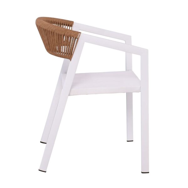 PARMA Πολυθρόνα Βεράντας-Κήπου ALU Άσπρο, Rope Wicker Φυσικό, Textilene Άσπρο, Στοιβαζόμενη 55x58x78cm - Image 15