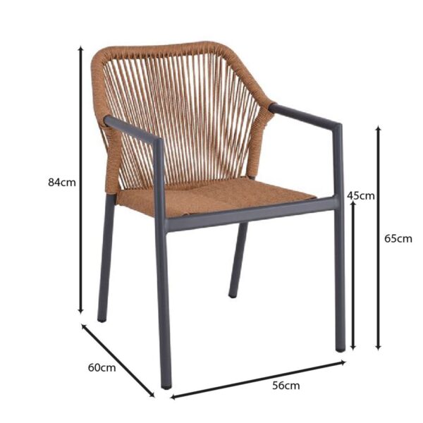 DINA Πολυθρόνα Βεράντας-Κήπου ALU Ανθρακί, Rope Wicker Φυσικό, Στοιβαζόμενη 56x60x84cm - Image 18