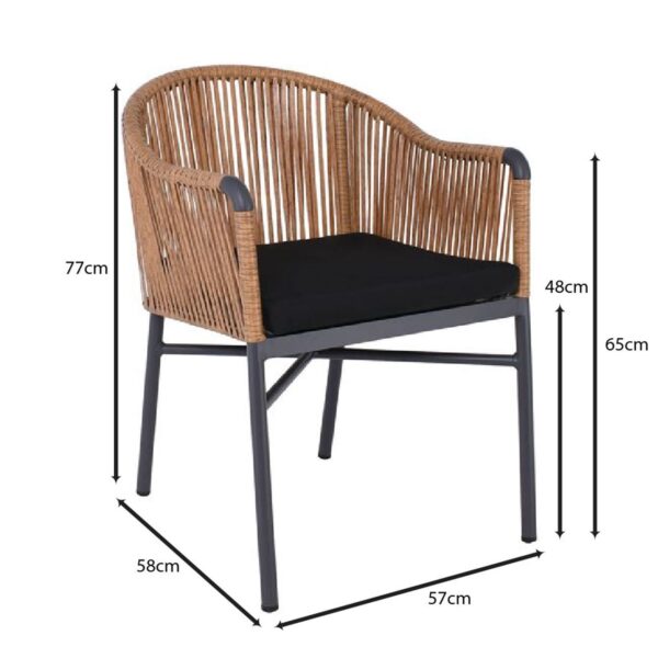 BRAGA Πολυθρόνα Βεράντας-Κήπου ALU Ανθρακί, Wicker Φυσικό, Μαξιλάρι Μαύρο 57x58x77cm - Image 18