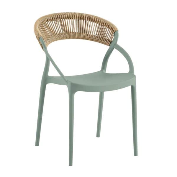 DORA Πολυθρόνα Στοιβαζόμενη, PP Πράσινο, Rope Wicker Φυσικό 53x61x78cm - Image 8