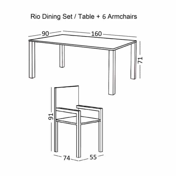 RIO Set Τραπεζαρία Κήπου Μέταλλο Ανθρακί, Textilene Γκρι: Τραπέζι + 6 Πολυθρόνες Table:160x90x71 Armch:55x74x91 - Image 9
