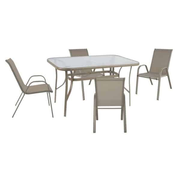 RIO Set Τραπεζαρία Κήπου Μέταλλο Βαφή Μπεζ, Textilene Μπεζ: Τραπέζι + 4 Πολυθρόνες Table:120x70x71 Armch:55x74x91 - Image 8