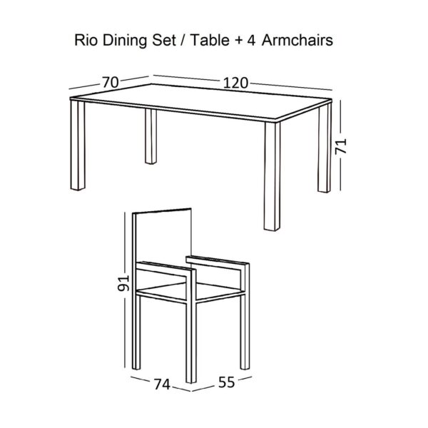 RIO Set Τραπεζαρία Κήπου Μέταλλο Βαφή Μπεζ, Textilene Μπεζ: Τραπέζι + 4 Πολυθρόνες Table:120x70x71 Armch:55x74x91 - Image 9
