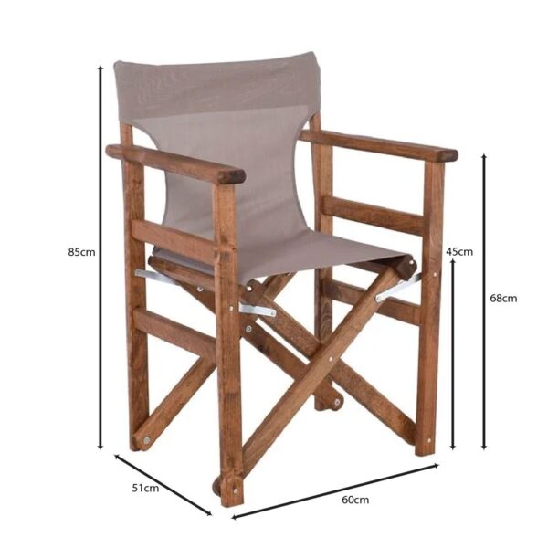 Σκηνοθέτη Πολυθρόνα Οξιά, Βαφή Εμποτισμού Καρυδί, Textilene Sand Beige, Πτυσσόμενη 60x51x85cm - Image 18