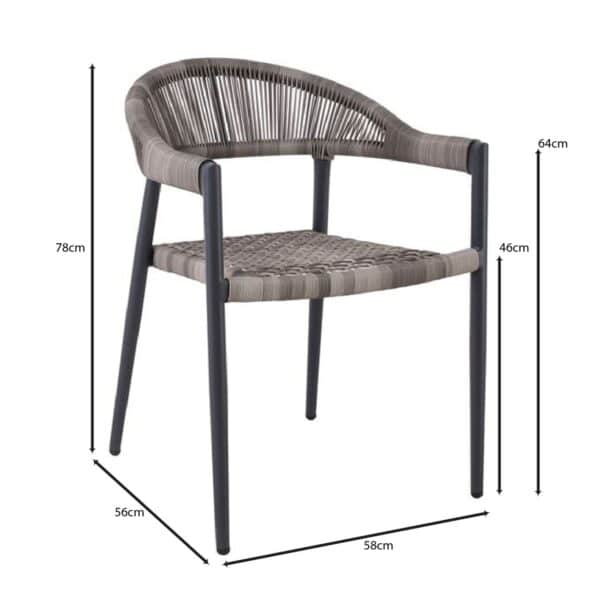 MADISON Πολυθρόνα Βεράντας- Κήπου, ALU Ανθρακί, Rope Wicker Γκρι, Στοιβαζόμενη 58x56x78cm - Image 7