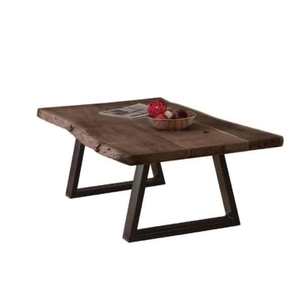 LIZARD Slim Τραπέζι Σαλονιού Καθιστικού, Μέταλλο Βαφή Μαύρο, Ξύλο Ακακία Καρυδί 115x65x40cm Solid Wood 25mm - Image 6