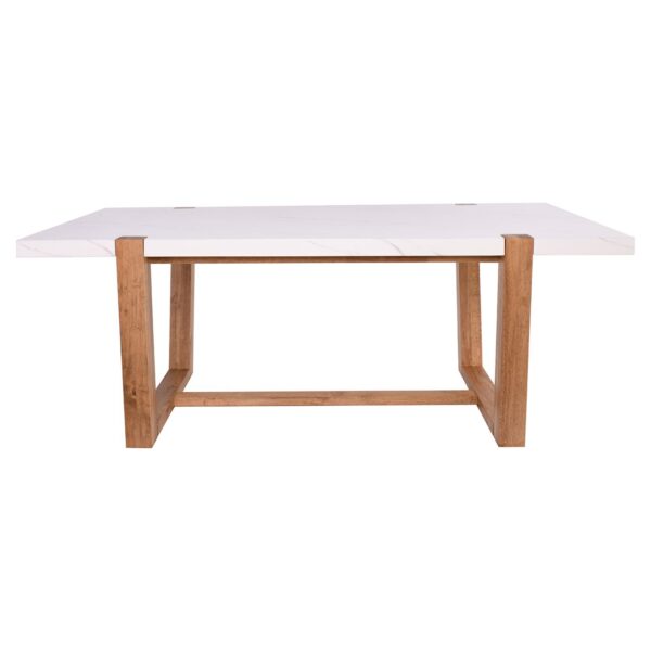 COMET Set Τραπεζαρία Ξύλινη: Τραπέζι+6 Καρέκλες, Φυσικό με Mdf Άσπρο Μάρμαρο,Ύφασμα Άσπρο Table200x100x77-Chair49x60x100 - Image 8