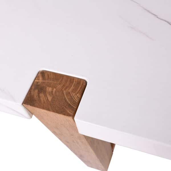 COMET Set Τραπεζαρία Ξύλινη: Τραπέζι+6 Καρέκλες, Φυσικό με Mdf Άσπρο Μάρμαρο,Ύφασμα Άσπρο Table200x100x77-Chair49x60x100 - Image 9