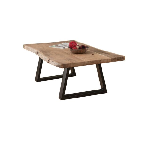 LIZARD-W Slim Τραπέζι Σαλονιού Καθιστικού, Μέταλλο Βαφή Μαύρο, Ξύλο Ακακία Φυσικό 115x65x40cm Solid Wood 25mm - Image 6